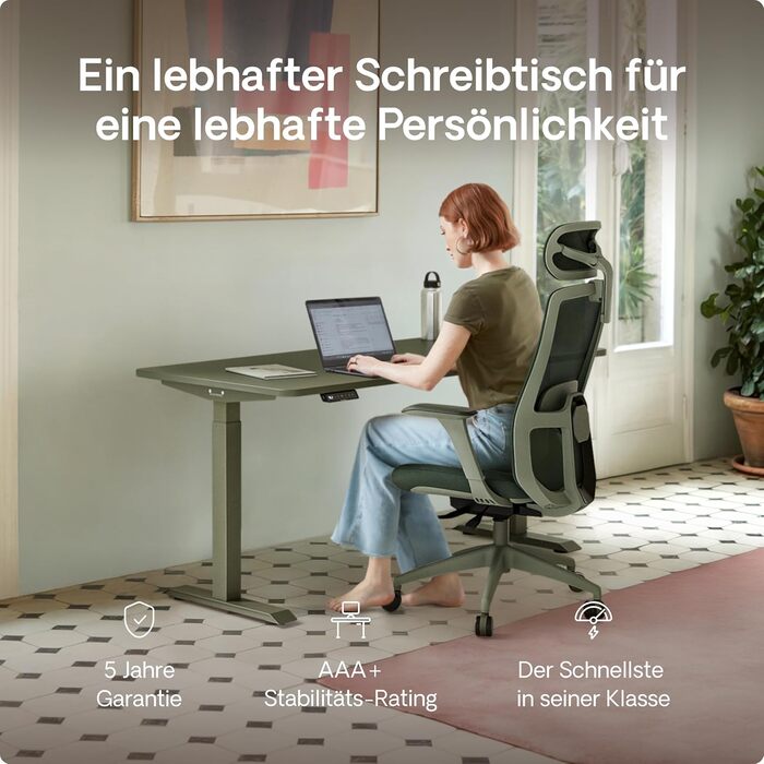 Електричний регульований стіл Desktronic HomeOne 120x60 см з підняттям, білий + зелений, з USB-A та USB-C портами для зарядки, сенсорне керування