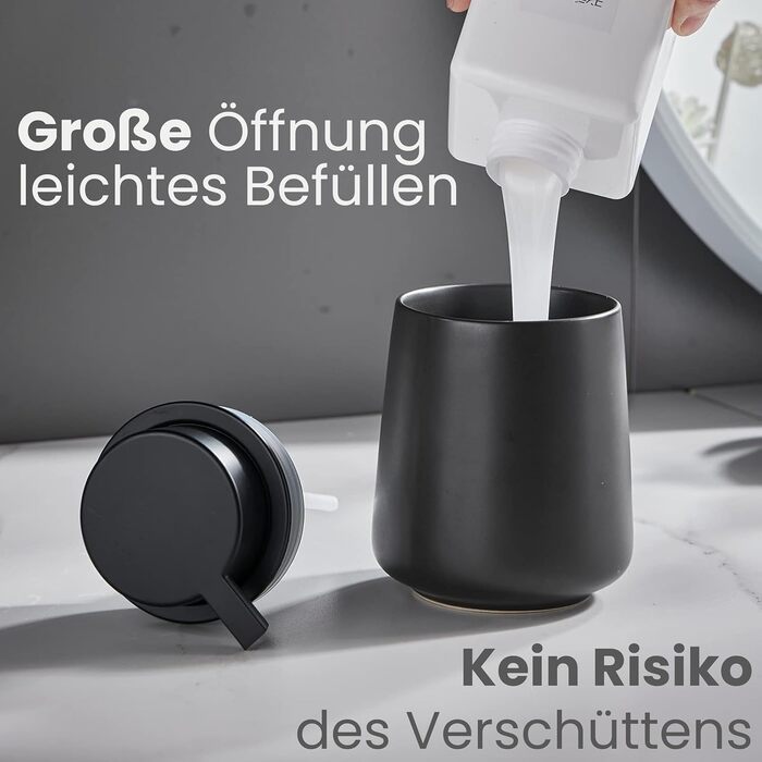 Дозатор мила Cleangang чорного кольору для кухні та ванної кімнати - диспенсер для мила, дезінфікуючого засобу, рідини, кераміка, великий носик