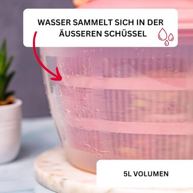 Westmark Fortuna: Салатниця-віджимник, 5 л, пластик, BPA-free, рожева