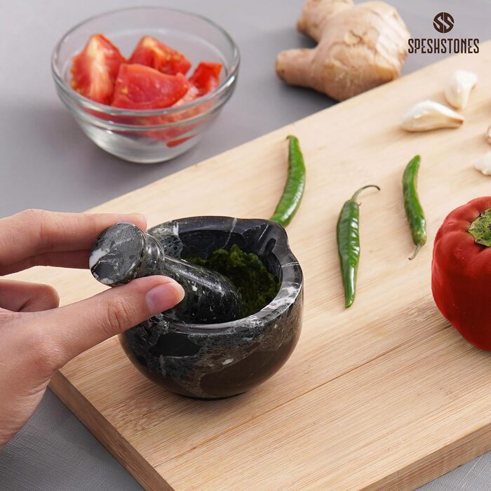 Набір мармурового ступки та пестика, 7,6 см, чорний, ручної роботи, для кухні, спецій, трав, дрібного помелу