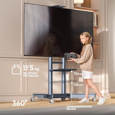 Мобільний підлоговий стійка для ТБ ONKRON TS1552-W, 40-70 дюймів, до 45.5 кг, VESA 600x400, графітовий