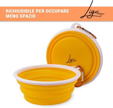 Набір мисок для собак Ligo EBBY (2 шт.) - туристичні, складна миска, жовтий колір, 1000 мл