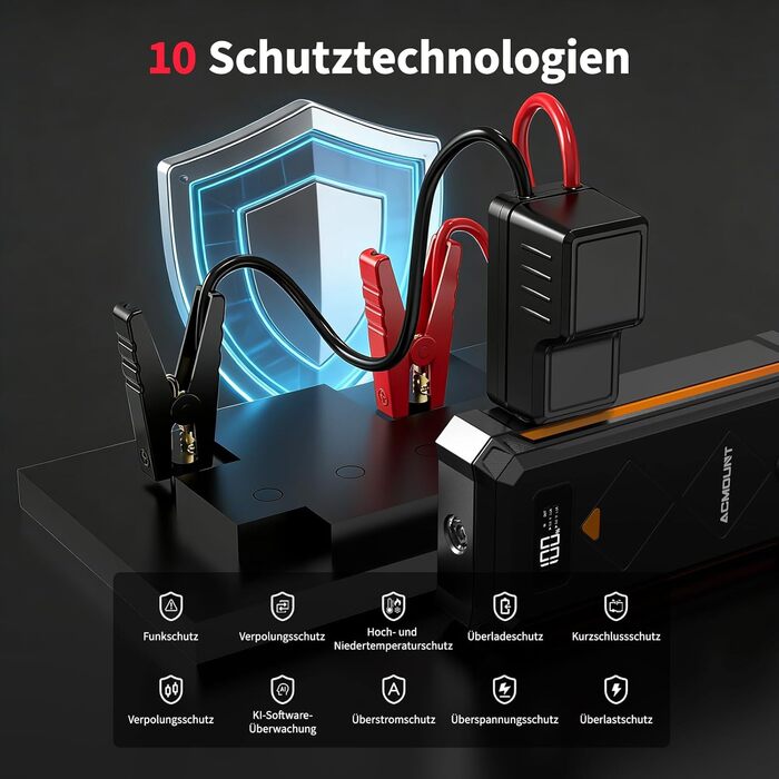 Powerbank для автомобіля Starthilfe 7000A 23800mAh помаранчевий - пусковий пристрій, зарядний пристрій, ліхтарик LED для авто, мото, бензин/дизель