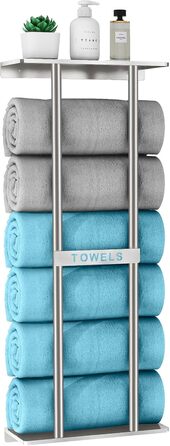 Тримач для рушників на стіну, велика полиця для рушників у ванну кімнату, металева підставка для гостей, сріблястого кольору (30 дюймів)