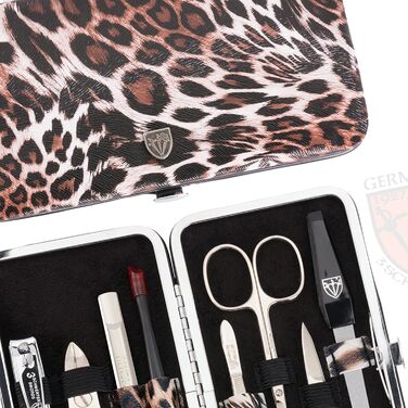 Набір для манікюру DREI SCHWERTER 'Sanremo' - Німецька якість | Преміум набір для манікюру в чорному еко-шкіряному етою | Містить: ножиці для нігтів, ножиці для кутикули, щипці для нігтів, пінцет, напільниковий баф з сапфіру та багато іншого!