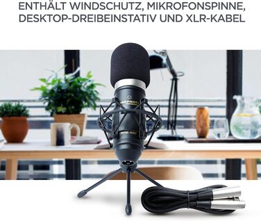 Мarantz Professional MPM1000 - XLR конденсаторний мікрофон з поп-фільтром, підвісом, штативом та XLR кабелем для дому/студії