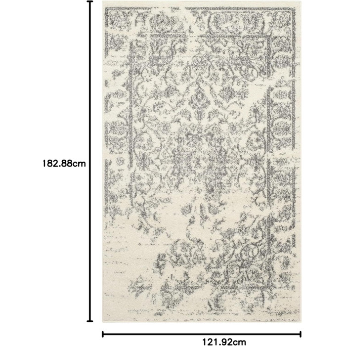 Килим SAFAVIEH з потертою текстурою для вітальні, їдальні, спальні - колекція Adirondack, короткий ворс, слонова кістка та срібло, 122 x 183 см