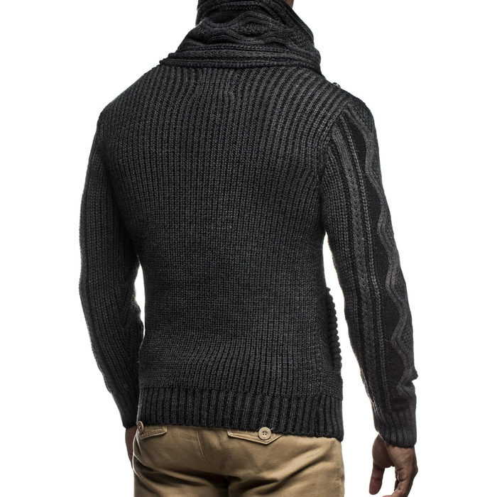 Чоловічий светр Leif Nelson з коміром-шарфом, Slim Fit, теплий, зимовий, великий в'язання, чорний худі-светр з довгими рукавами, XL, антрацит-чорний
