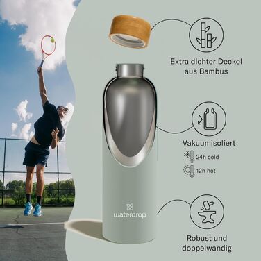 waterdrop® Steel Bottle 600ml Insulated Drinking Bottle, Leak-Proof | Thermos Flask 24h Cold, 12h Hot | Double-Walled Stainless Steel Water Bottle | Shatterproof | Carbonated Drinks Safe