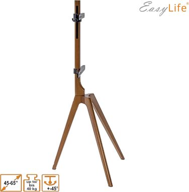 Підставка для телевізора EasyLife з дерева, штангель, трипод, для студії, до 65 дюймів, до 40 кг, поворотна, регульована по висоті, з управлінням кабелів, VESA до 400x400 (Чорний/Бук) (Білий/Волоський горіх)