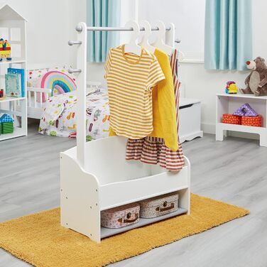 Children's clothes rack with extra storage space and clothes hangers, children's clothes rack, wooden clothes rack with storage, toddlers, children's clothes rack, white and gray