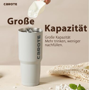 CAROTE Stainless Steel Water Bottle with Straw 960ml, Vacuum Thermos Flask with Flexible Lid, Leak-Proof, BPA-Free, Double-Walled Insulated Bottle for Hot and Cold Drinks