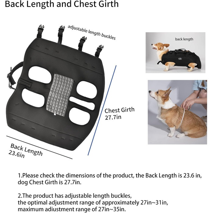 Сумка-переноска для собак великих порід Wakytu: переноска-рюкзак для собак з проблемами суглобів, травмами, літніх собак. Максимальна вага 30-40 кг, чорна, 4XL