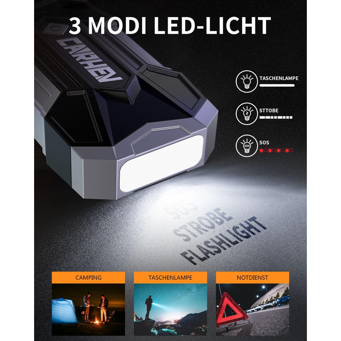 Powerbank для авто Starthilfe: 4500A, 8.0L (бензин/дизель), 12V, LED, Jump Starter з кабелями та 2 USB