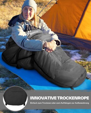 Сплячий мішок Sportneer - компактний та ультралегкий (950г/1500г) - спальний мішок типу 'кокон' для кемпінгу та відпочинку на природі. Підходить для чоловіків, жінок та дорослих (Чорний, літній). 3-4 сезони