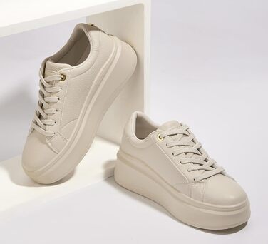 Жіночі кросівки на платформі LUCKY STEP, стильні кеди, класичні повсякденні туфлі, штучна шкіра, зручне взуття на кожен день (Бежевий, 37 EU)