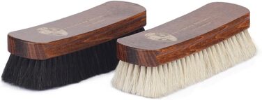 Langer & Messmer 4-Piece Shoe Brush Set Essential made of horsehair for professional shoe care of smooth leather shoes - includes polishing brushes and cream brushes