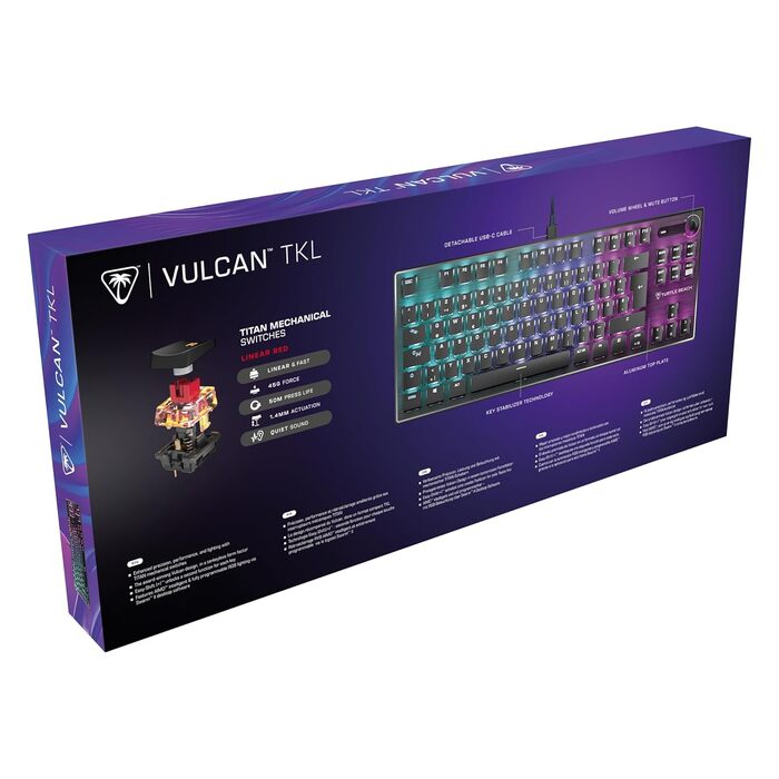 Turtle Beach Vulcan TKL – Механічна ігрова клавіатура з Titan Switch, AIMO RGB-підсвічуванням та анодованою алюмінієвою рамою