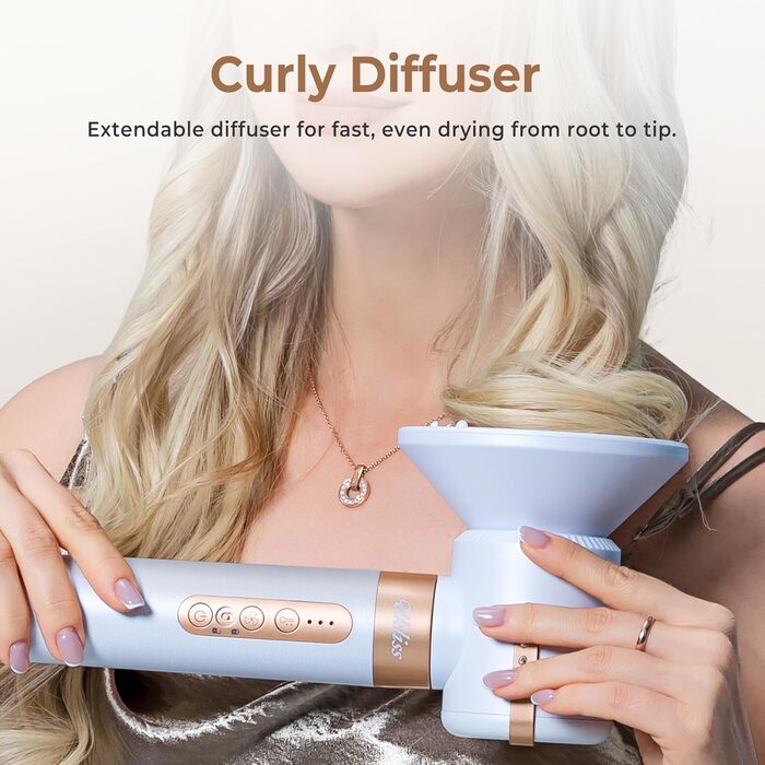 Іонський фен-щітка UKLISS Airstyler 7-в-1: 7 насадок, локони, укладка, сушка, для жінок (білий)