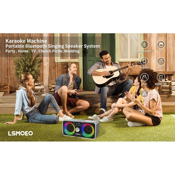 Портативна караоке-машина з Bluetooth, 20W, 2 бездротові мікрофони, PA-система для дому, вечірки, церкви, пікніка, відпочинку на природі (сіра)