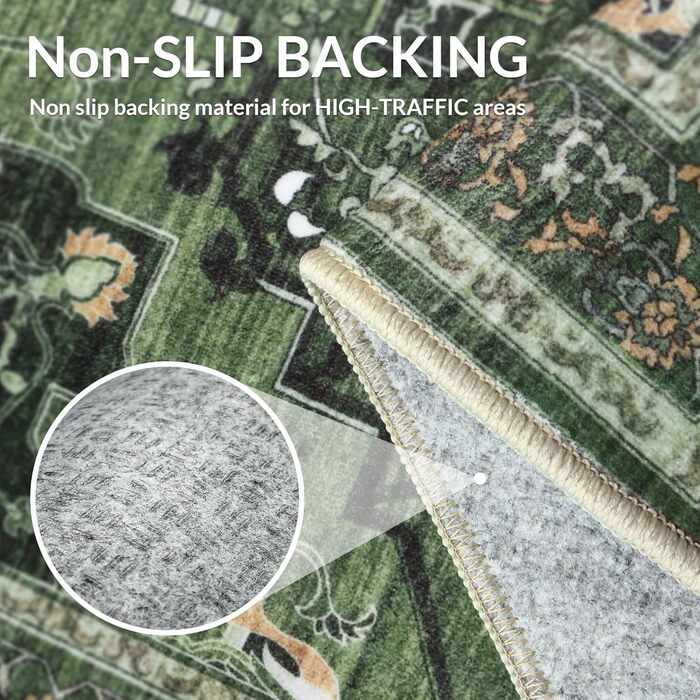 Килим GENIMO Boho Vintage 160x230 см, короткий ворс, антиковзаючі, для вітальні, спальні, їдальні, офісу, салатовий, геометричний, прямокутний