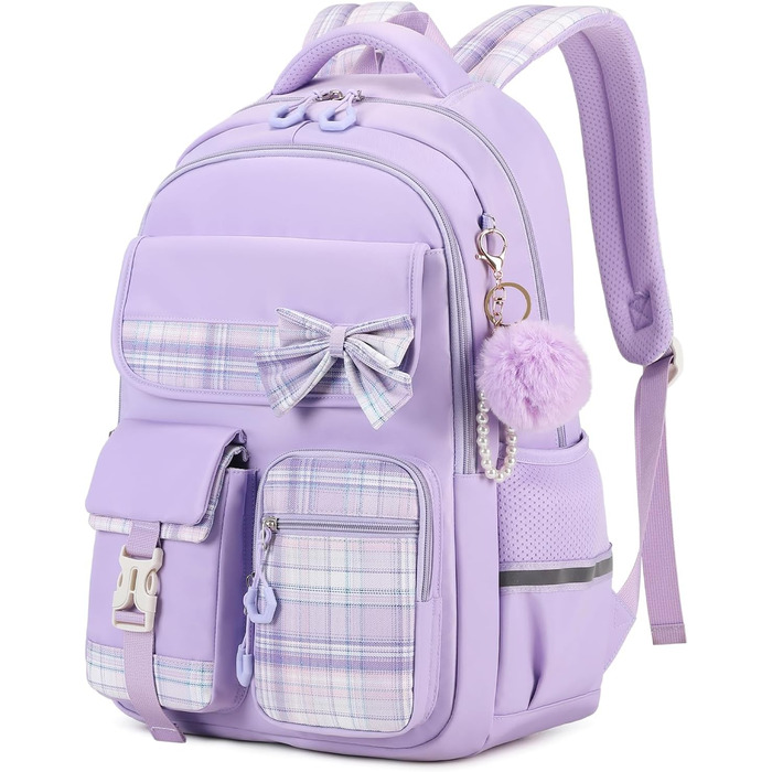 Шкільний рюкзак Tanou для дівчаток, водонепроникний, з ручкою-телескопом, візерунок 'каваї', 9-16 років (фіолетовий)