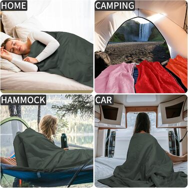 Літній спальний мішок - компактний, легкий, для кемпінгу, відпочинку на природі, дорослих, піших прогулянок, відпочинку в приміщенні, зелений