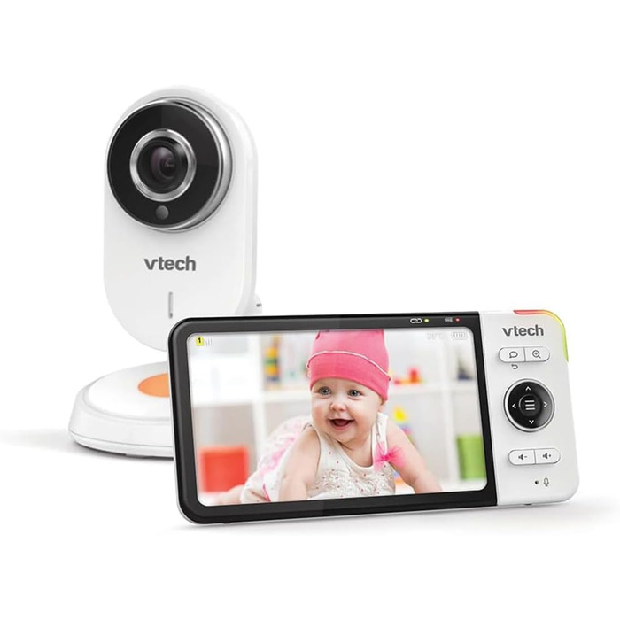 Vtech VM901-1W WiFi камера, дитячий відеомонітор з 5-дюймовим HD-дисплеєм, поворотна камера 1080P, мобільний додаток, широкий кут огляду 120°, сумісність з iOS та Android