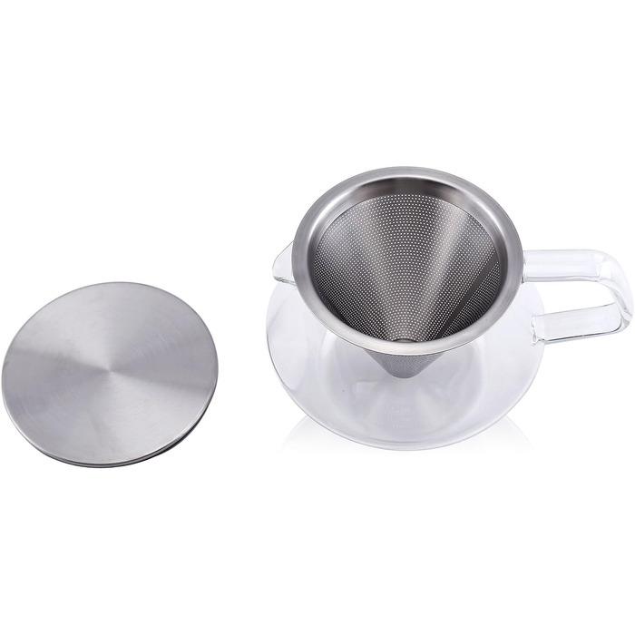 Kinto Unitea One Touch Teapot made of stainless steel, heat-resistant glass teapot with stainless steel infuser in the lid (Japan Import) (850ml, Silver)
