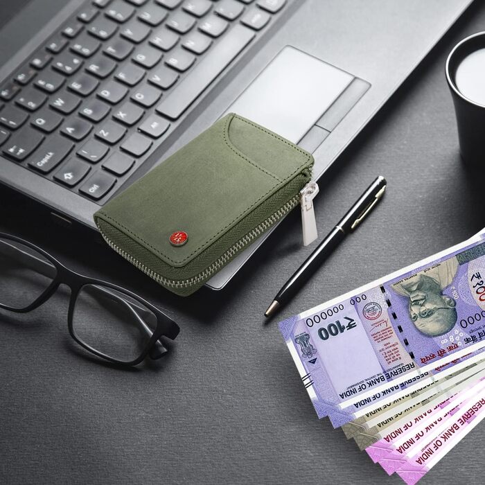 Чоловічий шкіряний гаманець HORNBULL з RFID-блокуванням | Вертикальний картхолдер, оливковий, з блискавкою