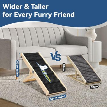Складана дерев'яна пандус для собак – для ліжка, дивана, авто. Регульована висота 25-52 см, довжина 83 см, ширина 35 см, антиковзка поверхня