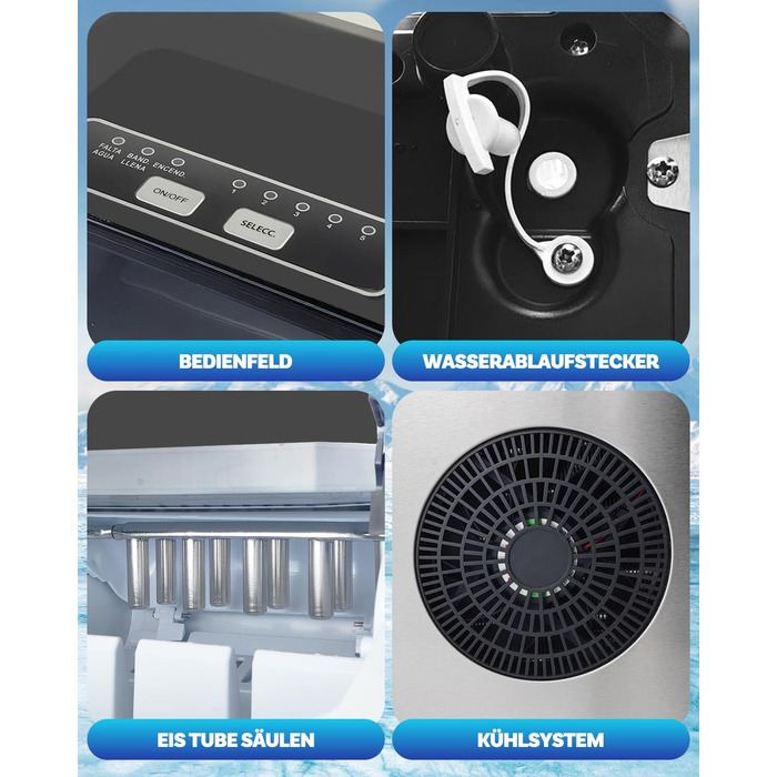 Машина для приготування льоду портативна, 15 кг/24 год, самоочисна, з лопаткою та кошиком, для дому та офісу, матеріал: акрилонітрил-бутадієн-стирол