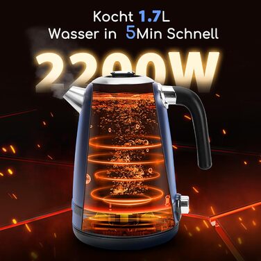 Електричний чайник Aigostar з регулюванням температури, 1,7 л, ретро-дизайн, матове покриття, цифровий дисплей, функція підтримки тепла, без пластику всередині, BPA-free (темно-синій)