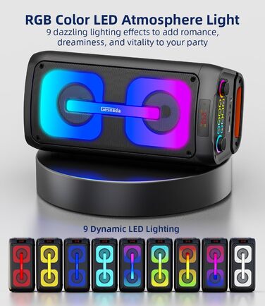 Портативна караоке-машина з 2 мікрофонами та LED-підсвіткою, Bluetooth, PA-система, для дому та вечірок, чорна