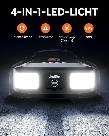 Powerbank Starthilfe TREKURE 4000A для автомобіля: 9.0L бензин/8.5L дизель, LED ліхтарик