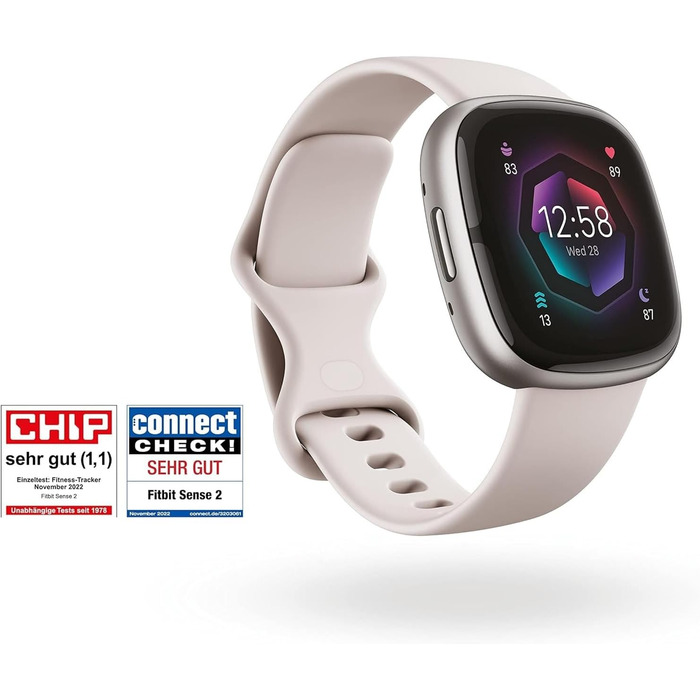 Фітнес-годинник Fitbit Sense 2 – розумний годинник для чоловіків та жінок з GPS, EKG та аналізом сну – сумісний з Android/iOS (Колір: Місячний сірий / Алюміній Платина)