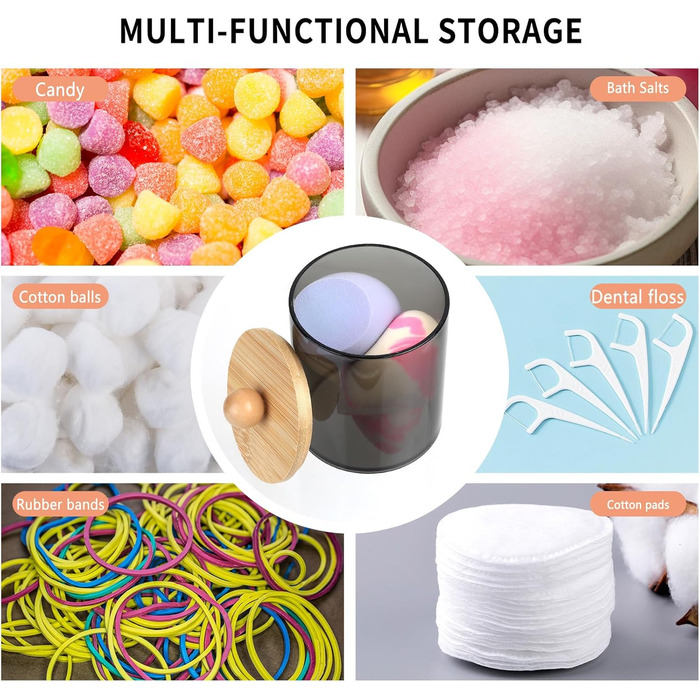 Набір контейнерів для ватних паличок та дисків, 3 шт, чорний, для косметики та ванної кімнати