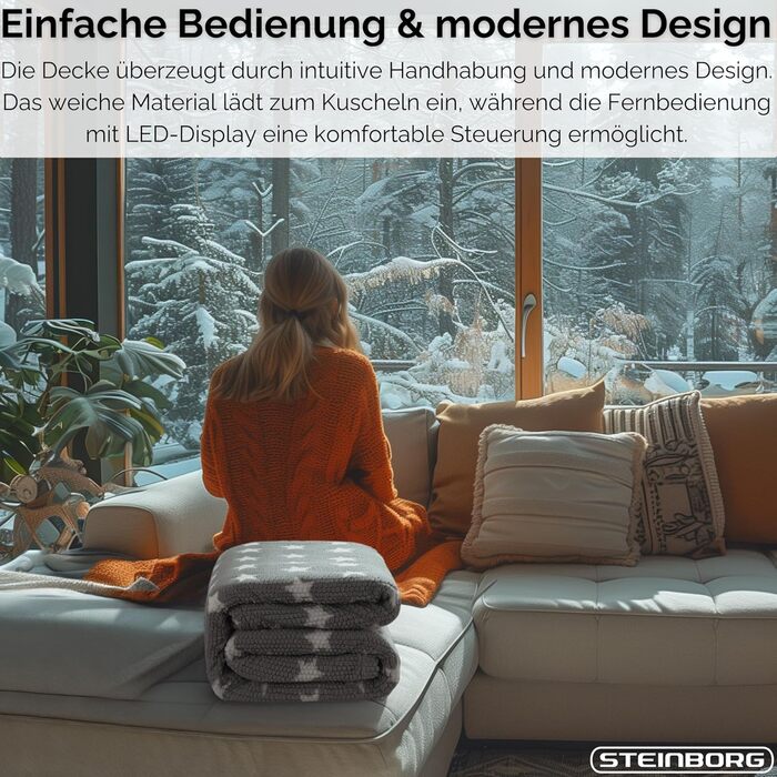 Електрична гріюча ковдра Steinborg® з автовимкненням 180x130 см - 9 температурних режимів, пральна