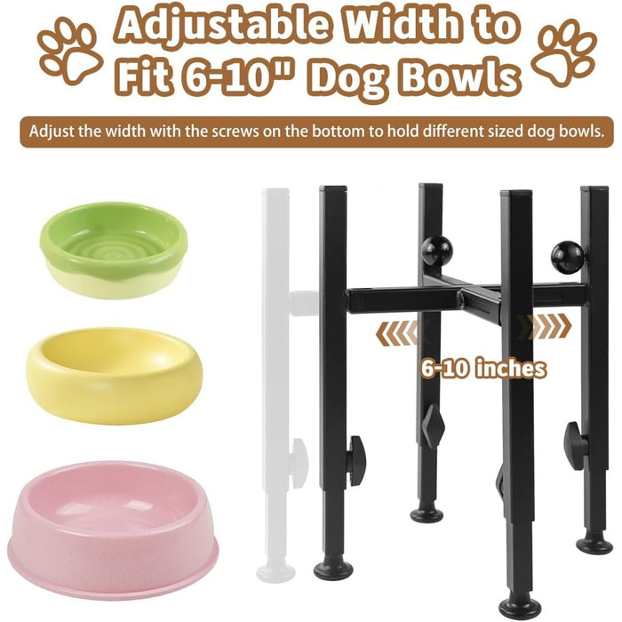 Підставка для миски для собак з підставкою для лап, регульована по висоті (15-26 см), металева, для води та корму, для маленьких, середніх та великих собак (лише стійка)