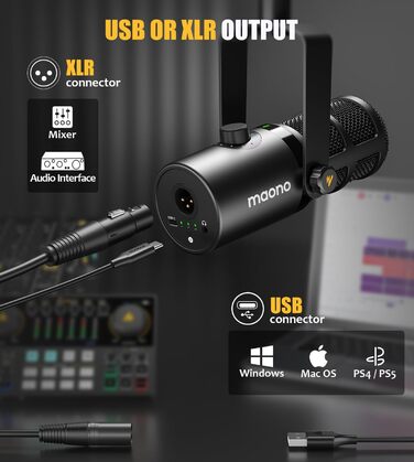 MAONO PD400X: USB/XLR мікрофон для подкастів, студії, стрімінгу та геймінгу з регулюванням гучності та функцією Mute