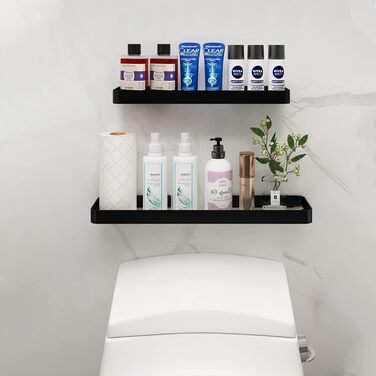 Biutimarden Shower Shelf No Drilling, Bathroom Shelf, Glass Shelf, Wall Mounting, Bathroom Shelf, Rectangular 8MM Tempered Glass, Self-Adhesive, Space Aluminum for Bathroom, Kitchen, Bathroom Accessories, 40CM White