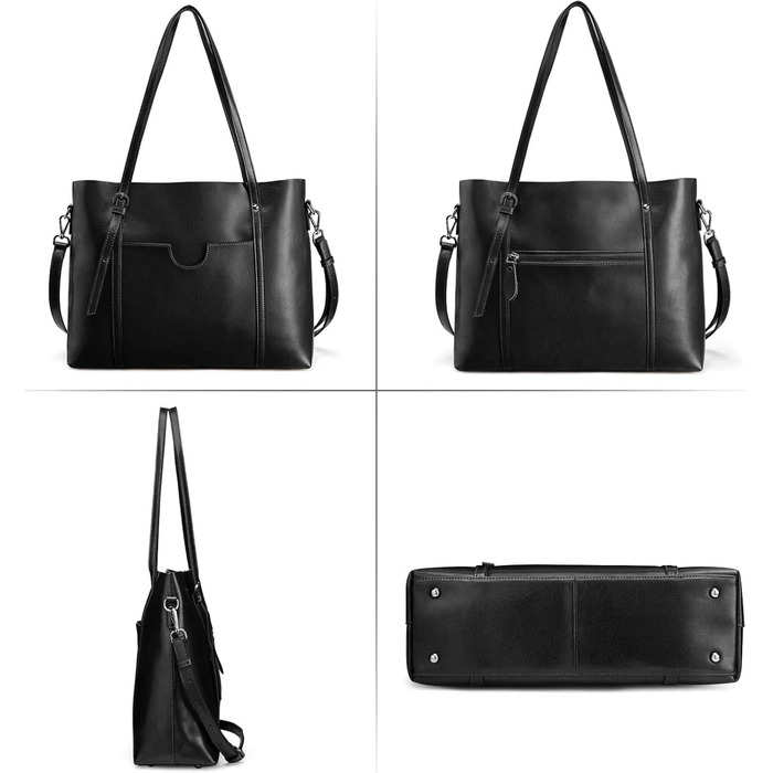 Сумка жіноча S-ZONE 3 в 1 з натуральної шкіри: шопер, сумка через плече, для ноутбука, робоча (Чорна)