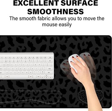 Килимок для миші 3-в-1 з підставкою для зап'ястя та клавіатури, 80x40 см, антиковзаюча основа, чорний леопардовий принт, для геймерів, дому та офісу