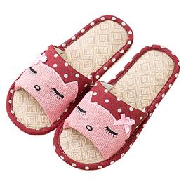 Пара тапочок з льону AioTio для дітей: японський стиль, мультфільм, дихаючі, антиковзкі, з товстим дном, подарунок, 38/39 EU, бордовий