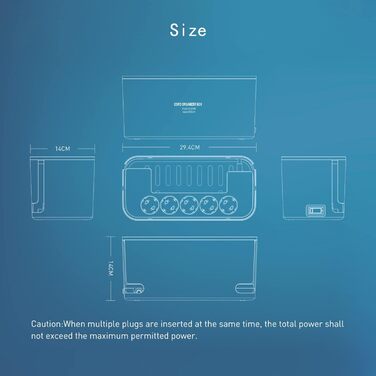 Клема з кабельною коробкою білого кольору, мережевий фільтр із 5 розетками та 3 USB-портами, органайзер для столу, коробка для кабелів з адаптером розеток, 29.5 * 14 * 14 см, кабель 2 м білий