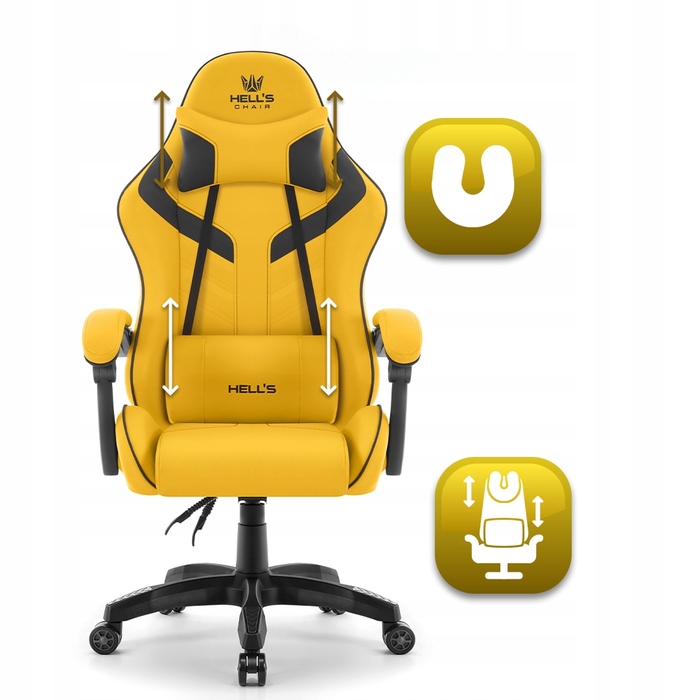 Ігрове офісне крісло Hell's Chair HC-1007 2.0 Yellow, обертове, екошкіра