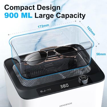 Ультразвукова очищувачка 900мл, 50W, 45kHz для ювелірних виробів, окулярів, годинників, зубних протезів, з 6 режимами та функцією дегазації, біло-чорна