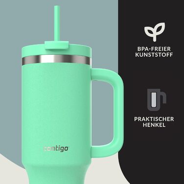 Contigo Streeterville Thermos Flask 1200 ml with Handle and Straw | Insulated Stainless Steel Thermos Drink Bottle with Lid | Keeps Cold for 29 Hours | Travel Mug | Thermos Mug | BPA-free (Reef)
