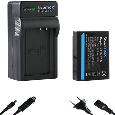 Акумулятор Blumax сумісний з Canon LP-E10 (1020mAh) + Зарядний пристрій Slim Dual LC-E10e для Canon EOS 1500D/2000D/4000D/Rebel T3/T7/T100/Kiss X2/X90