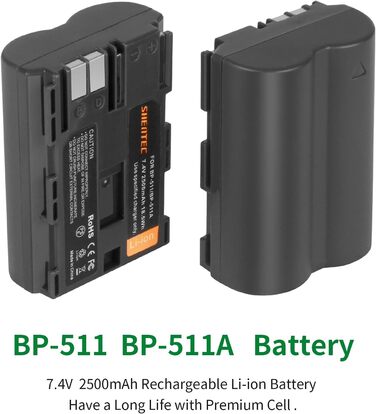 Акумулятор Shentec BP-511 сумісний з Canon EOS 5D, 10D, 20D, 30D, 40D, 50D, 300D, D60, Powershot G1, G2, G3, G5, G6 Pro